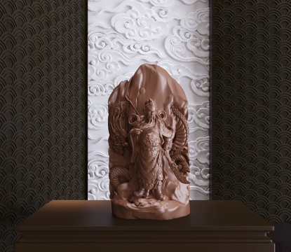  现代新中式站立盘龙关公雕塑艺术摆件3d模型 