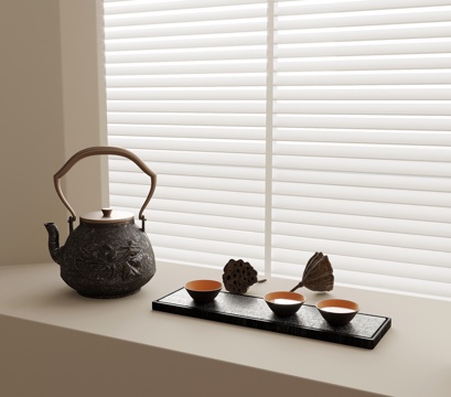  茶具 新中式茶具 茶壶 茶杯 托盘摆件su模型 