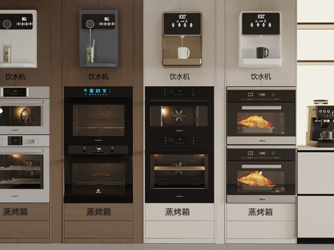  蒸烤箱 现代蒸烤箱 咖啡机直饮机su模型 
