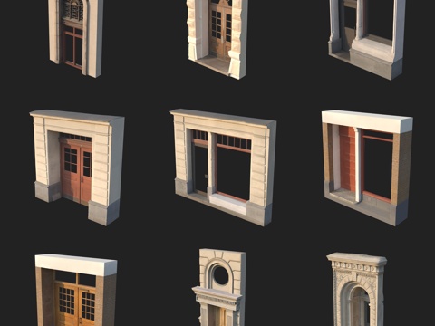  建筑构件欧式门窗窗框拱门3d模型 