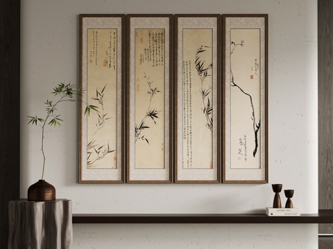  装饰挂画 新中式装饰挂画 绿植 摆件su模型 