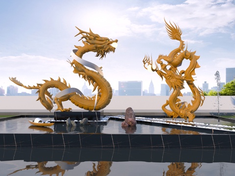  现代巨龙雕塑小品3d模型 