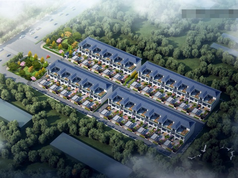  新中式别墅 农村自建房住宅鸟瞰图3d模型 