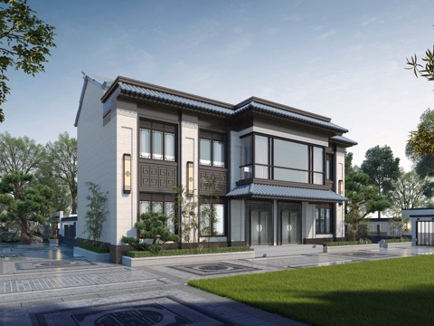  新中式独栋别墅农村自建房3d模型 