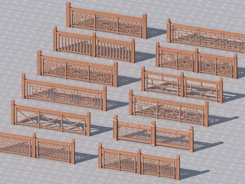  中式护栏 仿古护栏 木围栏3d模型 