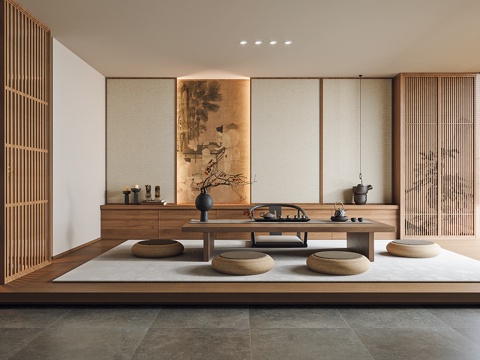  新中式茶室su模型 