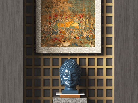  中古风装饰挂画 雕塑摆件su模型 