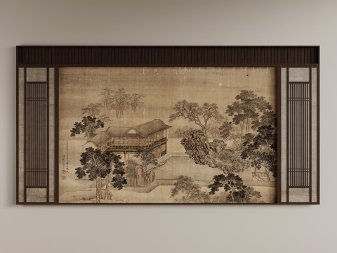  展示墙 新中式茶室展示墙 背景墙3d模型 