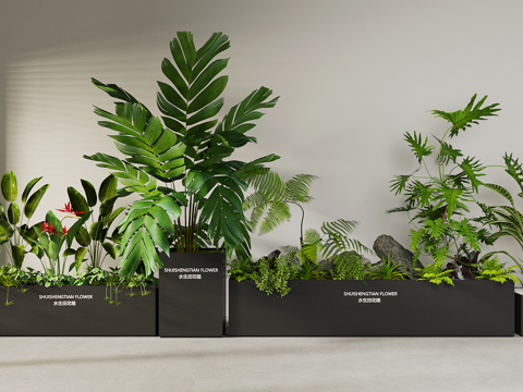  商场植物箱 外摆花箱 植物花箱 移动花箱 景观小品 室内景观su模型 