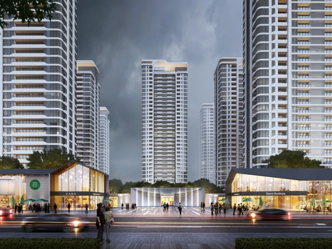  现代售楼处  会所沿街 高层住宅建筑3d模型 