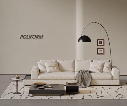  poliform现代双人沙发 沙发茶几组合 布艺双人沙发su模型 