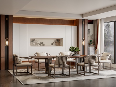  新中式餐厅su模型 