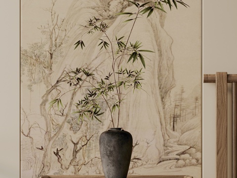  花瓶 新中式花艺 插花3d模型 