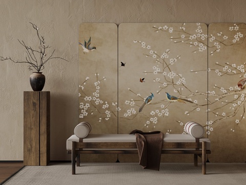  屏风 新中式屏风su模型 