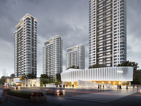  现代售楼处  会所沿街 高层建筑3d模型 