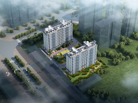  现代风格住宅楼高层建筑规划鸟瞰图3d模型 