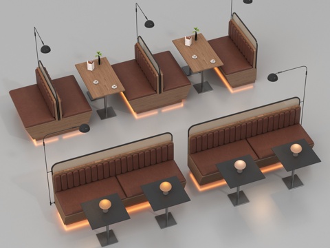  卡座沙发 餐厅卡座 咖啡店卡座3d模型 