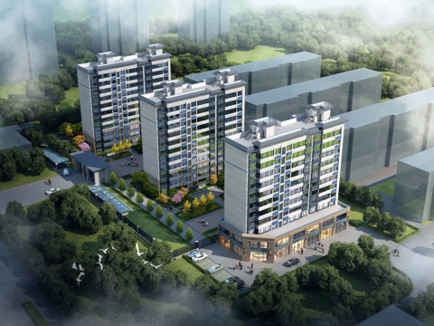  现代住宅楼   商业沿街大门3d模型 