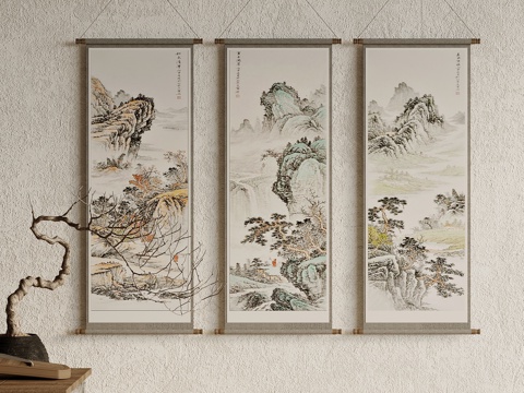  挂画 新中式装饰挂画 卷轴挂画 山水画3d模型 