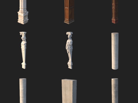  古代古典罗马柱石柱雕塑石雕3d模型 