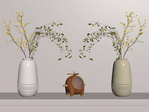  花艺花瓶 桌面摆件 饰品 干枝花艺su模型 