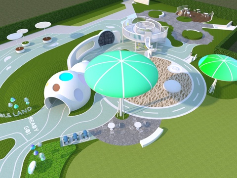  现代奶油景观公园3d模型 