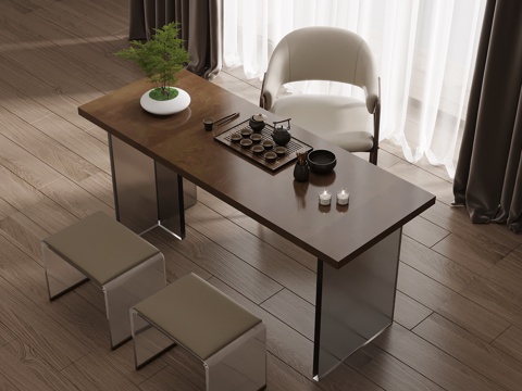  新中式茶桌椅 茶台 茶具3d模型 