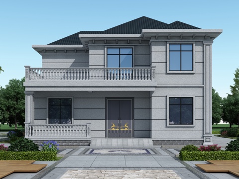  欧式独栋别墅 二层自建房3d模型 