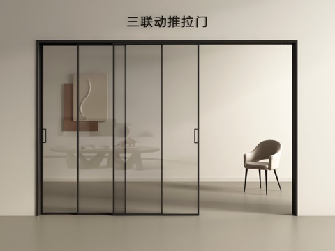  现代推拉门玻璃推拉门厨房门阳台门su模型 