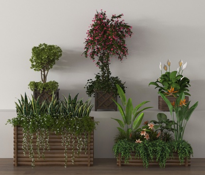  盆栽 花箱 花槽 绿植 花草su模型 