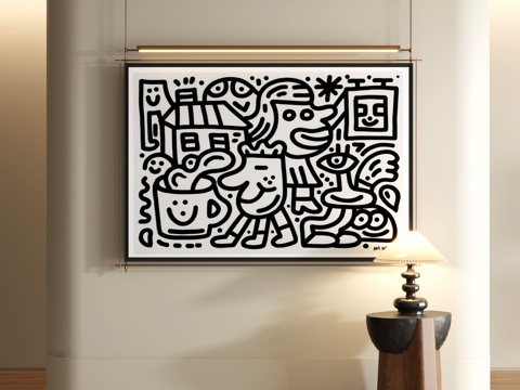  现代黑白涂鸦画su模型 