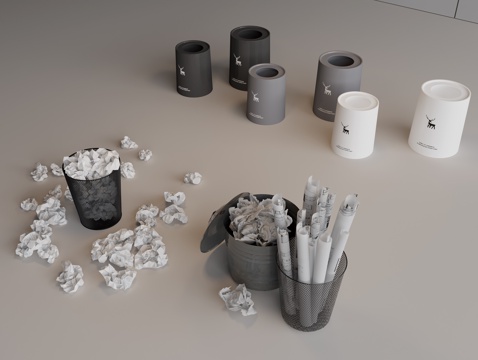  塑料垃圾桶 铁质垃圾桶 厨房垃圾桶 卫生间垃圾桶su模型 