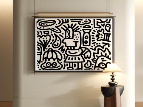  现代黑白涂鸦画3d模型 