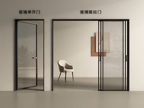  现代推拉门厨房推拉门玻璃单开门3d模型 