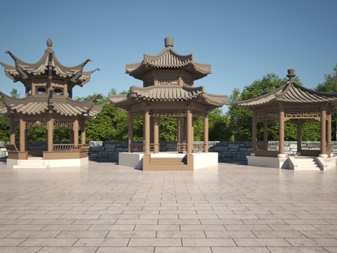  中式亭子3d模型 