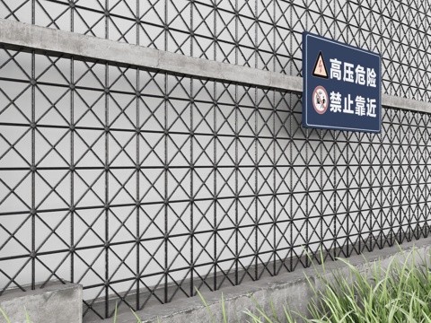  现代围栏护栏 铁艺围栏 铁丝网 护栏su模型 