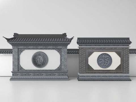  中式围墙 景墙 院墙3d模型 