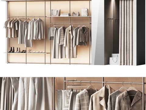  现代服装店衣服展示架3d模型 