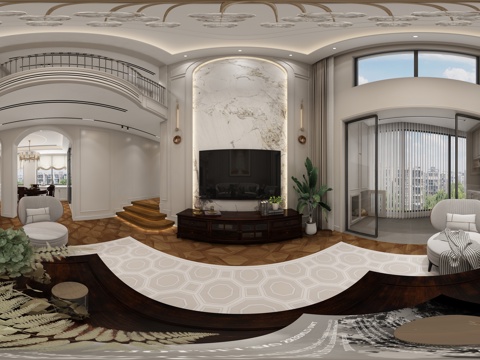 美式客餐厅全景3d模型