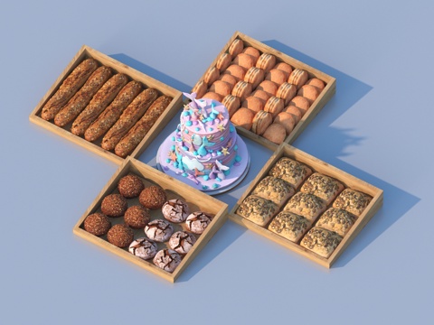  面包 生日蛋糕 糕点 食物3d模型 