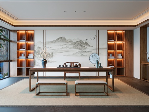  新中式茶室su模型 