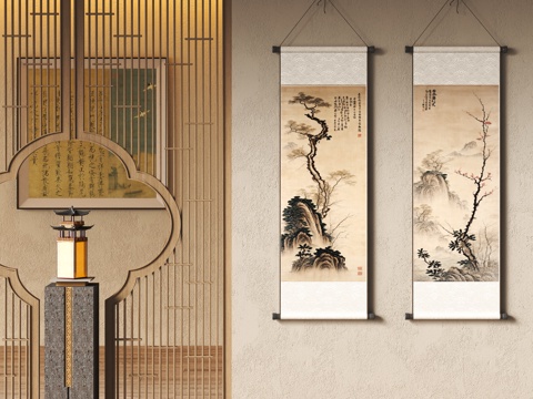  新中式装饰挂画3d模型 