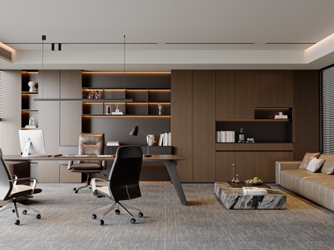  现代意式经理办公室 办公桌椅 老板椅 柜子 沙发茶几组合 办su模型 