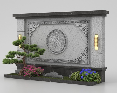  中式景墙 庭院景墙3d模型 