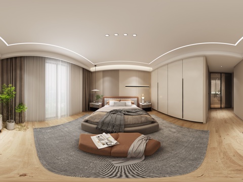  现代卧室全景3d模型 