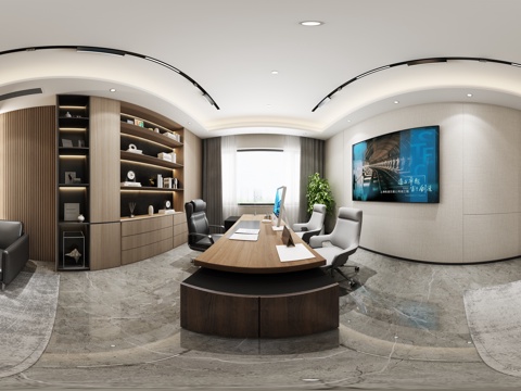  现代总经理室全景3d模型 