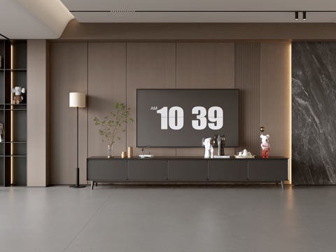 现代电视背景墙 现代摆件 电视柜 阳台柜 客厅柜 木饰面背景su模型