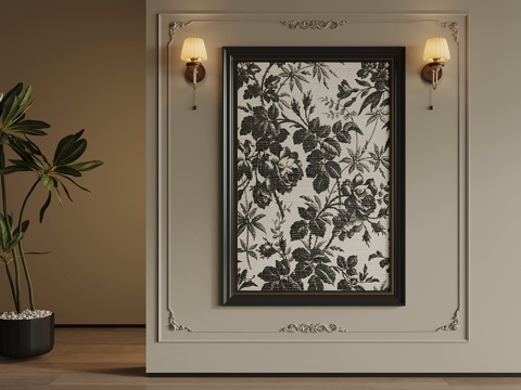  挂画 法式复古风装饰画 壁灯su模型 