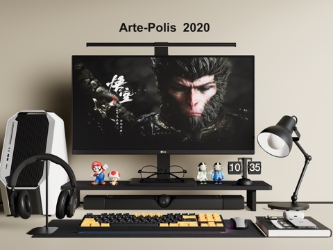  电脑 台式电脑 电脑机箱 耳机 数码组合3d模型 