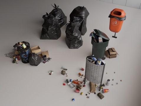  环卫垃圾桶 户外垃圾桶 塑料垃圾桶 铁质垃圾桶 垃圾袋3d模型 